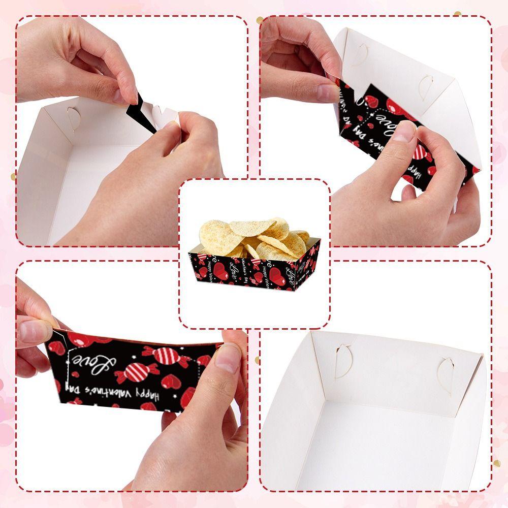 12Pcs/Set Creative Disposable Paper Food Trays Paper Boat-Shaped Trays Party Snacks Trays Rectangular Thickened