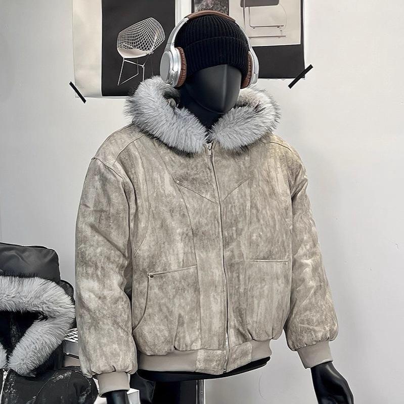 Herren Kapuzenjacke 2025 Tie-Dye mit Pelzkragen - Trendy, Dick und Warm Baumwoll-Oberbekleidung