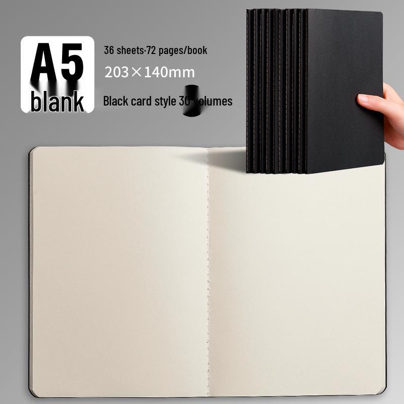 100-Page A5/B5 Black Cowhide Notebook for College Students