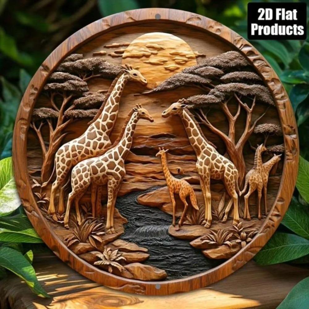Giraffe Family Moonlight Wall Decor Metal Tin Sign Home Office Bar Cafe Gift