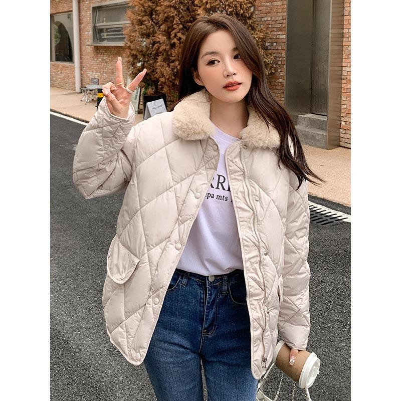 Winter lamb wool lapel neck cotton-padded clothes women's short new cotton-padded clothes fashion cotton-padded jackets loose coats