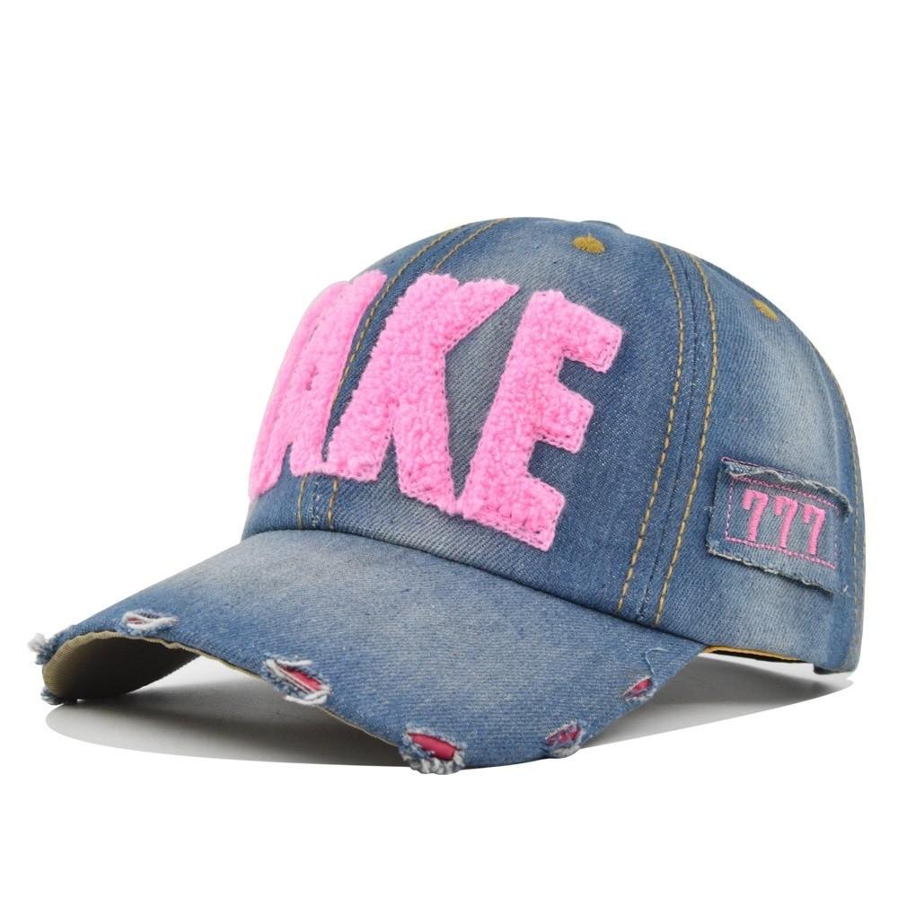 Gekleurde Letter TAKE Borduur Baseballpet Geperforeerd Gat Denim Pet met Klep Verstelbare Cowboy Baseballpetten Voor Man Vrouw