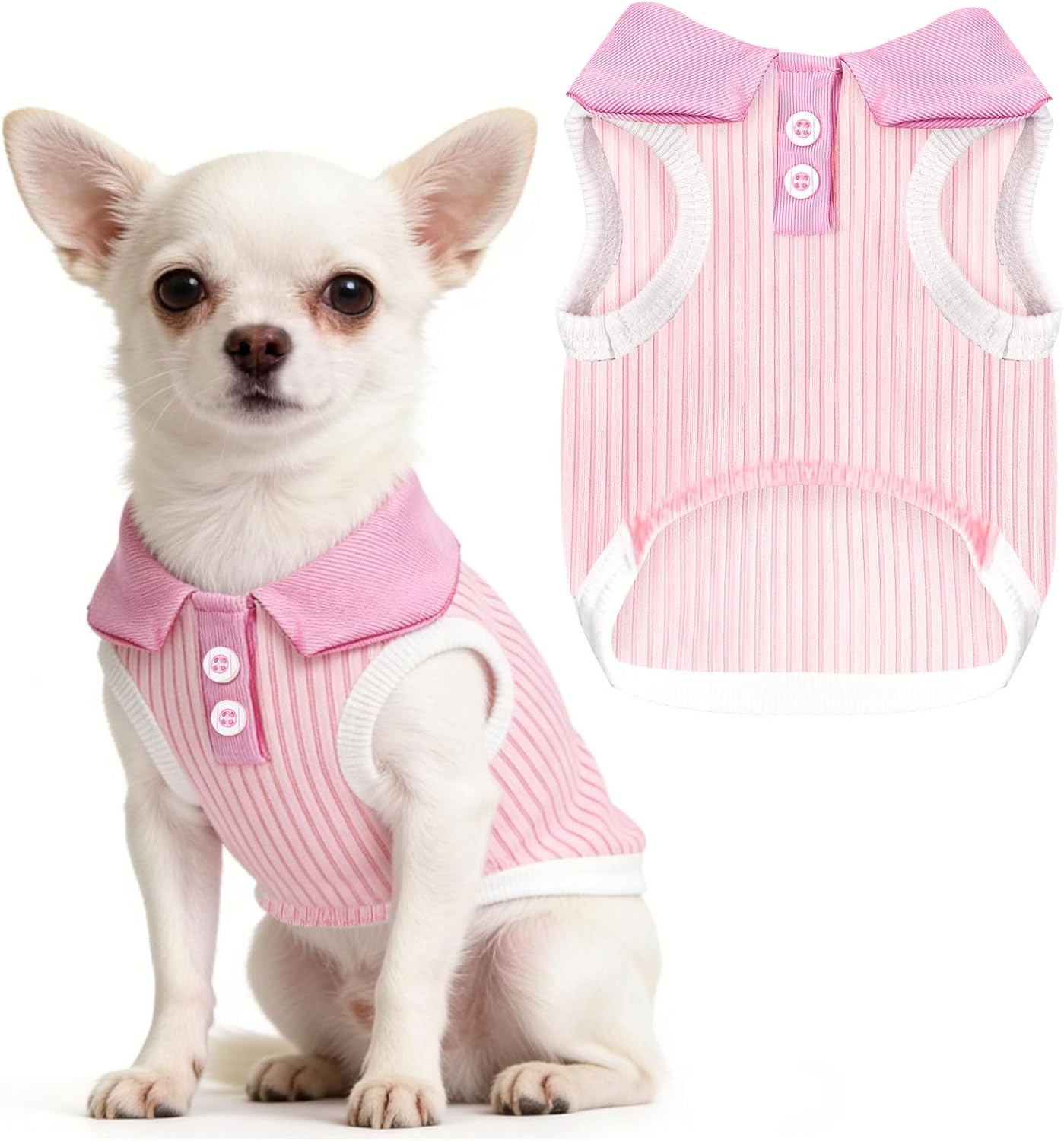 Kleines Hundeshirt Bordeaux-Kragen Stretch-Hundeshirt Atmungsaktives Hunde-Kühl-Tanktop Dackel Französische Bulldogge Chihuahua Kleidung (Pink,XXL) rosa
