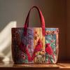 Quilted Tote Bag Women Vintage Shoulder Bag Flowers Animals Handbag Floral Purse for Commuting Party Daily Errands