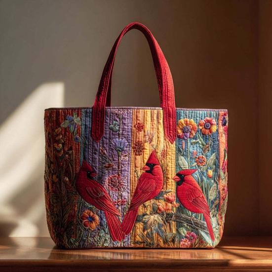 Quilted Tote Bag Women Vintage Shoulder Bag Flowers Animals Handbag Floral Purse for Commuting Party Daily Errands