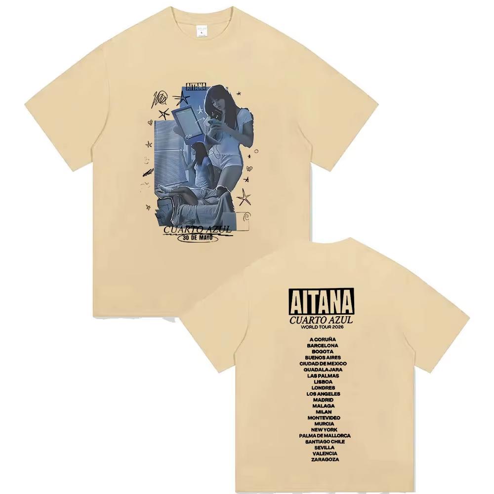 Zpěvačka Aitana Cuarto Azul Světové turné 2026 Trička Pánská Dámská Vintage Móda Oversized Bavlněné Tričko Hip Hop Fanoušci Oblečení Trička
