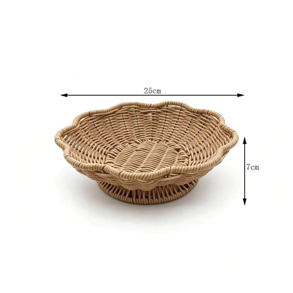 Handwoven Scalloped Edge Woven Basket Shallow Fruit Snack Bowl for Tabletop Organizer Home Decor Living Room Kitchen Storage