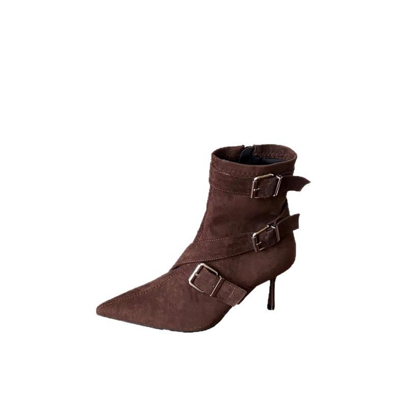 2025 European and American autumn and winter new fashion pointed head thin heel temperament thin French fashion sexy Internet celebrity women's shor