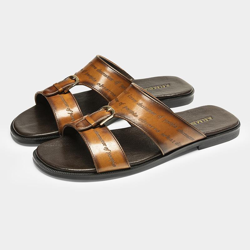 

Простые кожаные мужские тапочки, высококачественная коровья кожа, приятные для кожи и дышащие, удобные и практичные для ношения в помещении и на улице 44 (standard yardage)