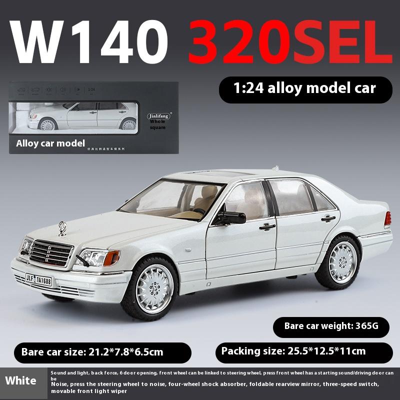 1:24 W140 320SEL Alloy Vintage Car Die-cast Metal Classic Car Toy Model Sound Light Pull Back Collectibles Children Birthday Gif