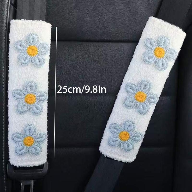 2pc Small Flower Shoulder Protector Car Interior Accessories Women Plush Creative Safety Belt Cover Interior Accessories Girl