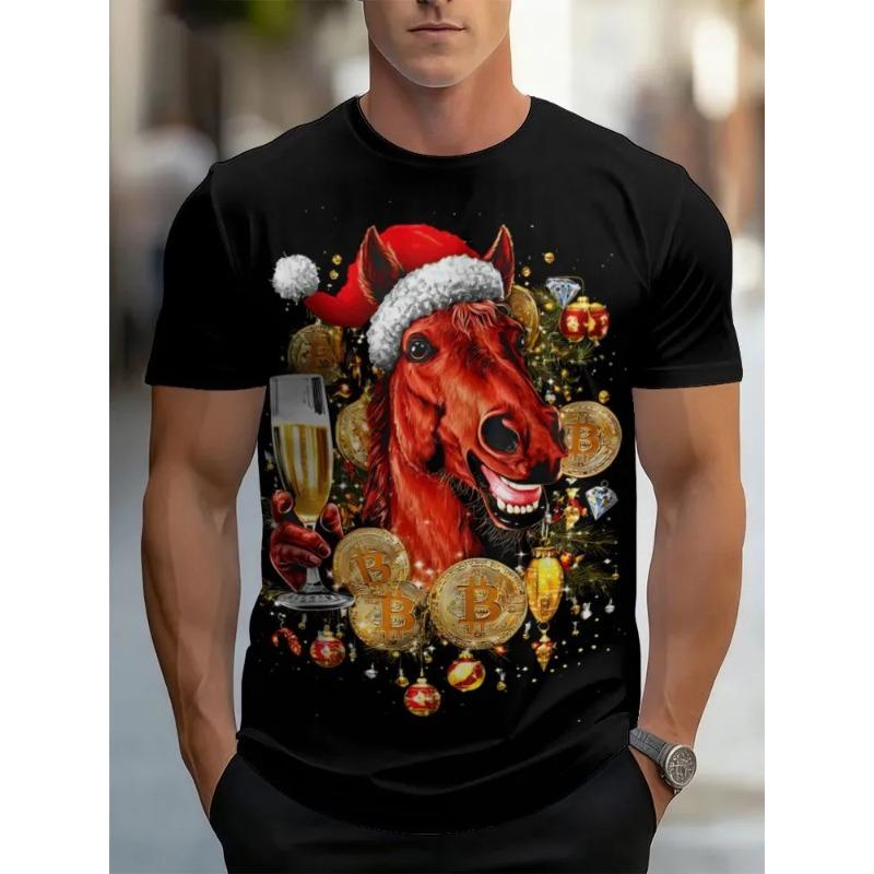 3D Printed Horse Pattern Summer Fashion Men's T-shirt Breathable Casual