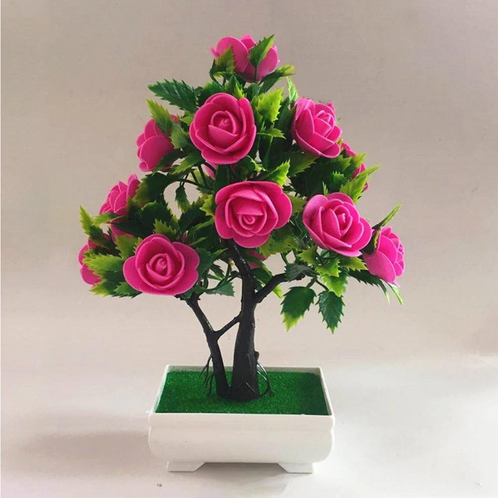 

Artificial Fake Potted Flower Plant Bonsai Outdoor Indoor Garden Home Birthday Party Decorations Wedding Engagement Anniversary 1pc ярко-розовый