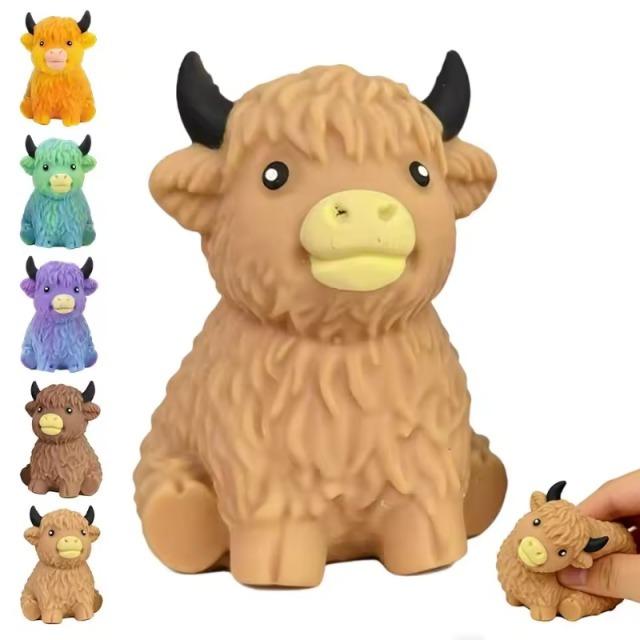 Vaca das Terras Altas com Glitter Bola Anti-Stress Squishy de Subida Lenta Brinquedo de Apertar Fofo Macio Fidget Sensorial Brinquedo para Alívio da Ansiedade