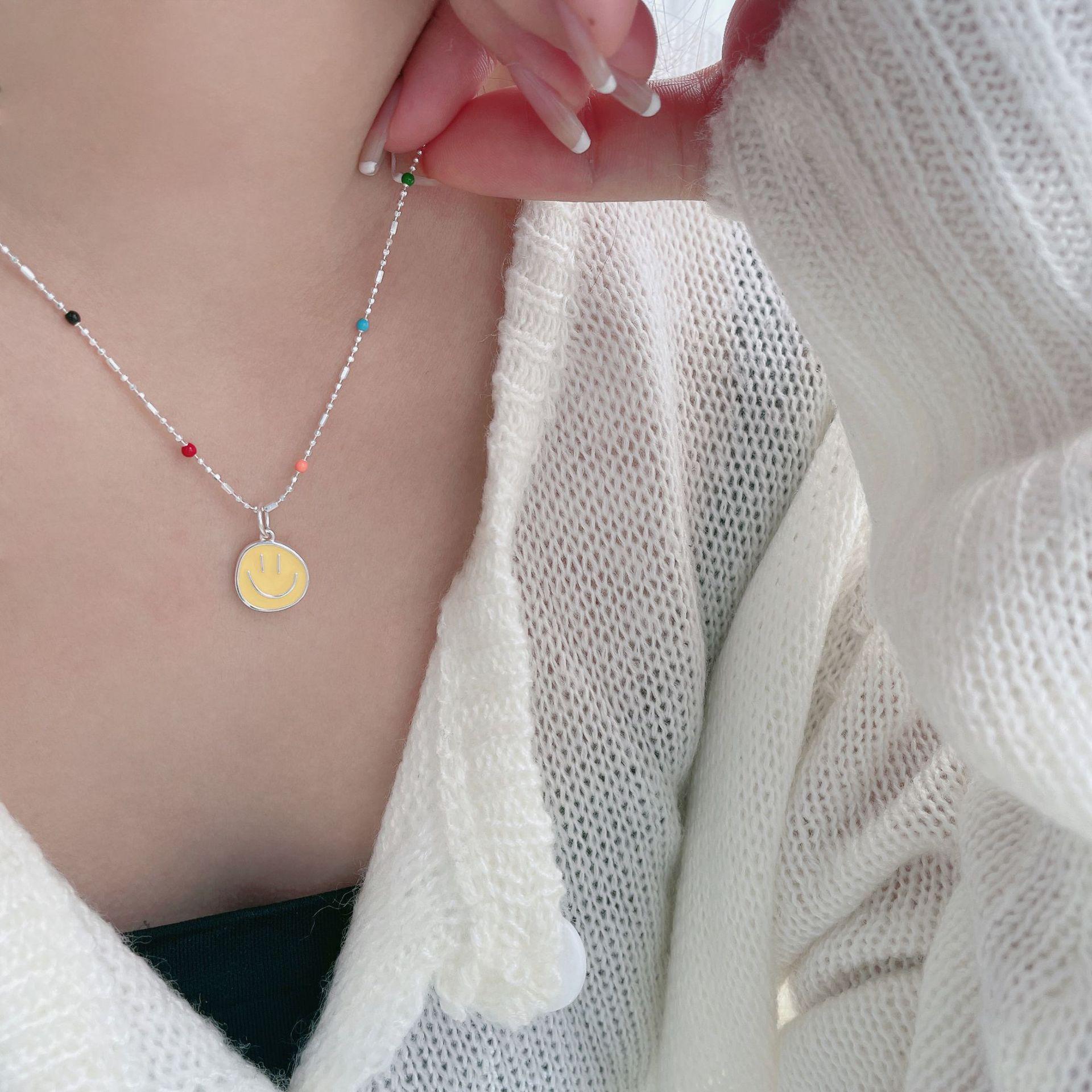 

Ожерелье из стерлингового серебра с эмалью в виде смайлика - Красочный неправильный круглый кулон