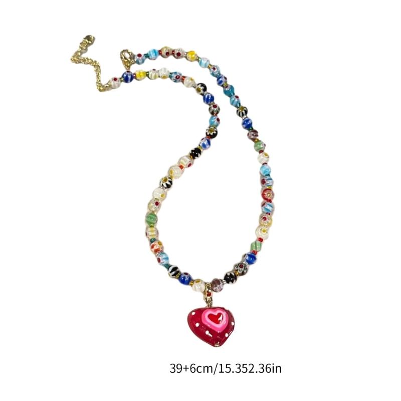 Red Love Coloured Glaze Bead Necklace Hawaii Beach Necklace Suitable for Ladies