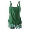 New Summer Women's Solid Color Lily Printed Tank Top and Quadrangle Pants Two Piece Swimwear Lace Up Sexy Beach Set S-6XL