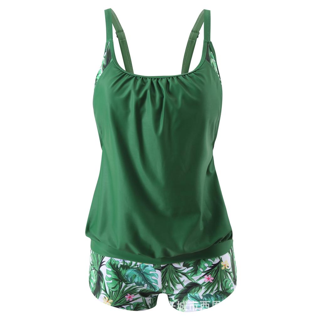 New Summer Women's Solid Color Lily Printed Tank Top and Quadrangle Pants Two Piece Swimwear Lace Up Sexy Beach Set S-6XL