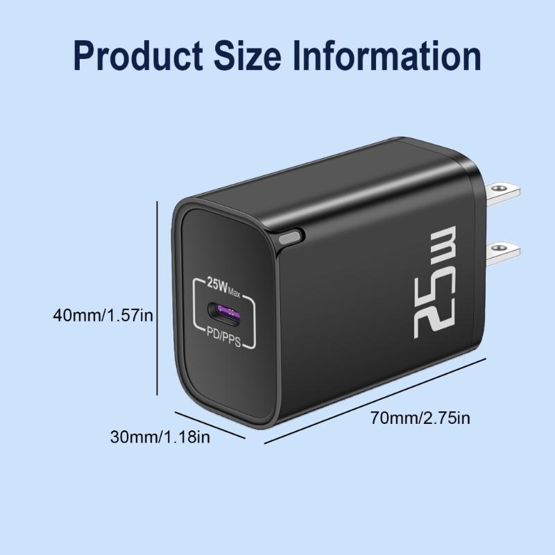 Quickly Charge 25W USB C Charger Type C PD Wall Charger for Fast Charging Travel Friendly Wall Plugs AC100-240 V 50-60Hz