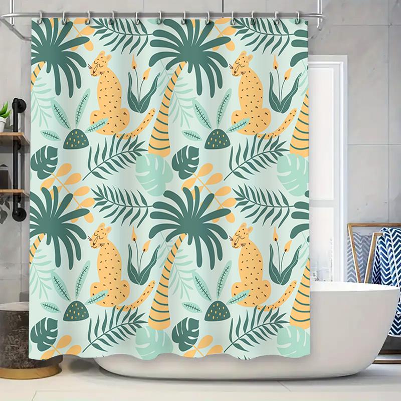

Animal Print Shower Curtain Leopard Palm Leaves Pattern Bath Decor Waterproof Fabric 180X240Cm Green Yellow White One Piece Set W60H190(CM)-1 Pcs
