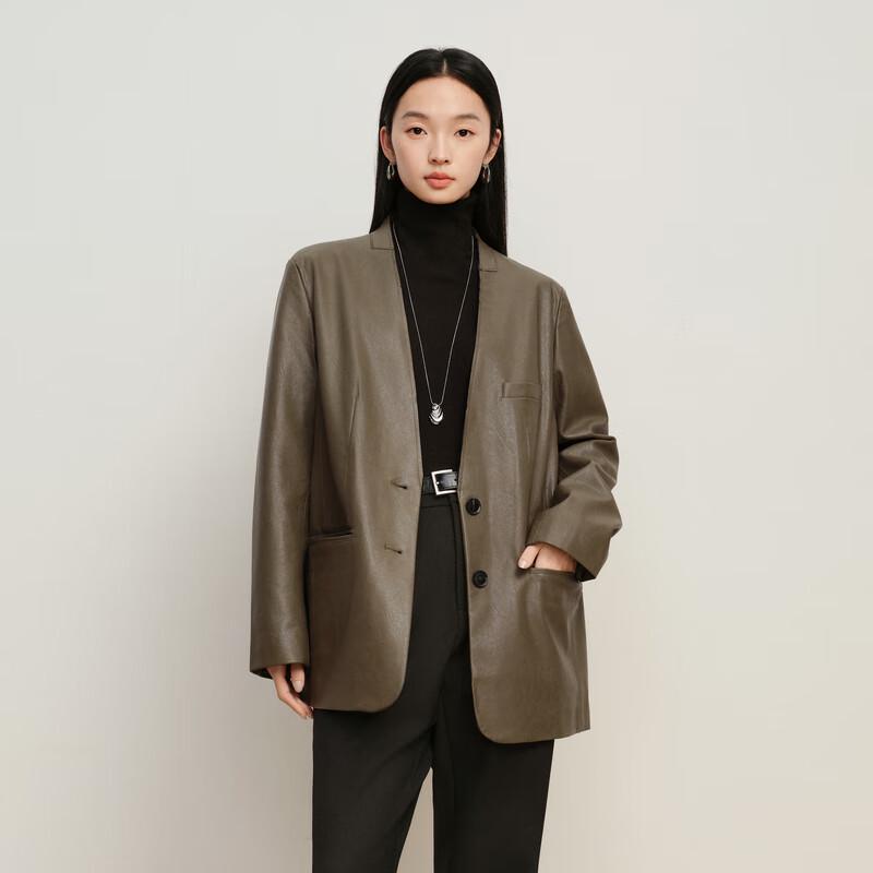 

Elva Island Women s Loose Fit PU Leather Jacket M