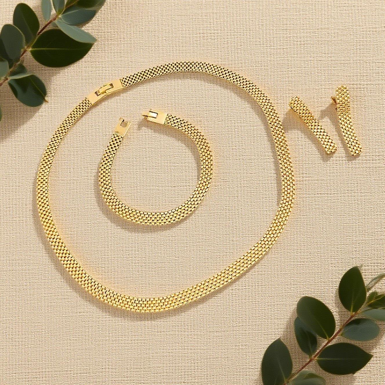 Модный высококачественный простой женский сетчатый набор: ожерелье, браслет, серьги с сетчатой цепочкой, элегантный