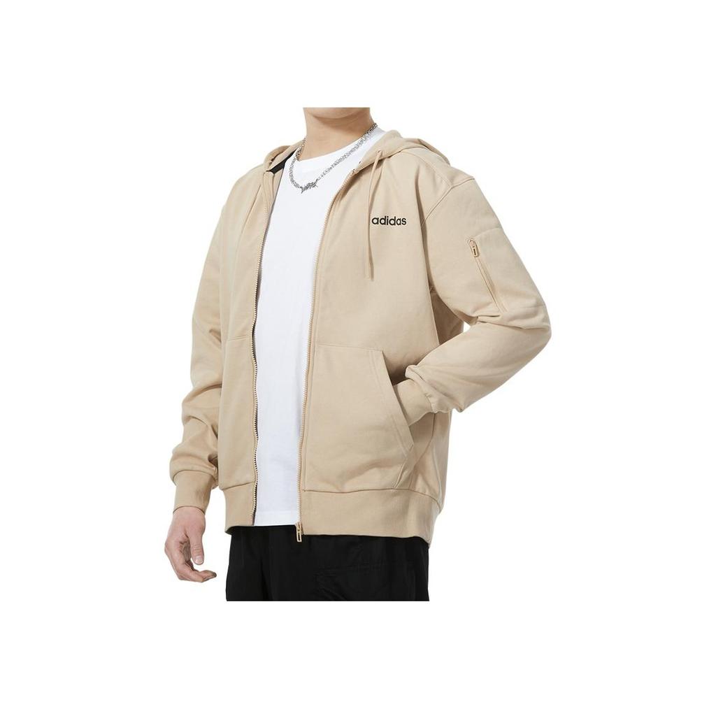 Adidas Letter Print Full Zip Long Sleeve Hoodie Men Hoodies Khaki JF3325