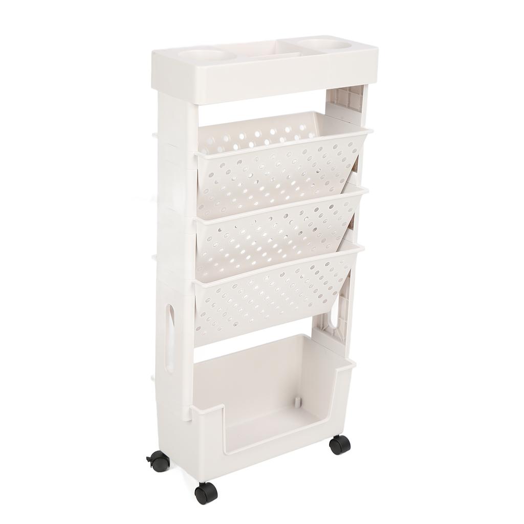 5 Tier Movable Bookshelf Removable Bookcase Rotatable Multilayer Mobile Bookshelf for Bedroom Dormit