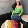 T Shirt Women Sexy Off Shoulder Korean Female T-shirt Slash Neck Long Sleeve Crop Tops Clubwear Summer