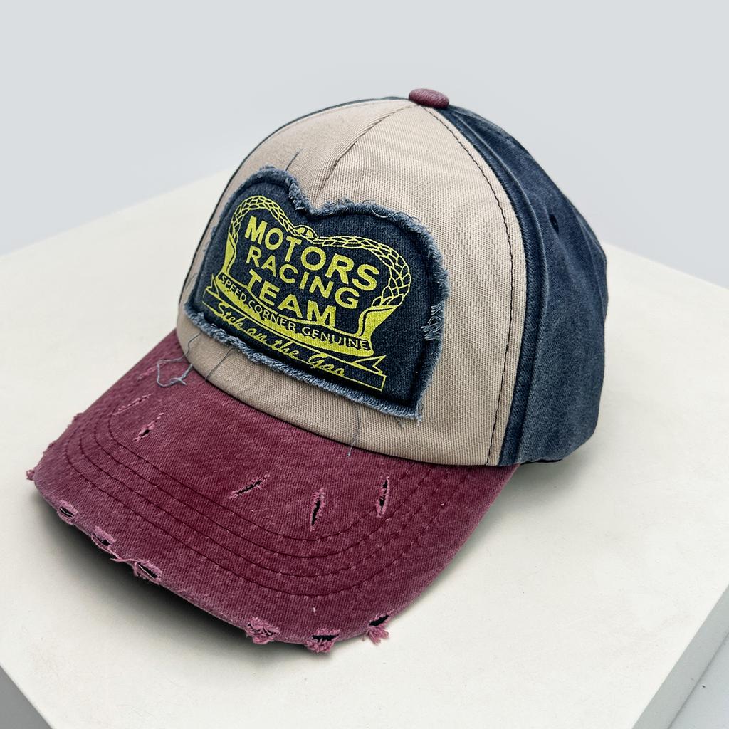 PATCH Letter Color Block Baseball Hats Breathable New UnisexBroken Style Sunshade Street Versatile Retro Peaked Caps Hip Hop