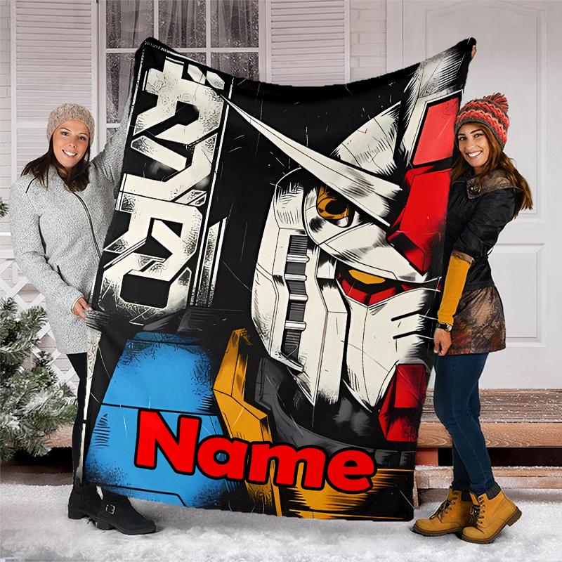 Personalized Custom Name Blanket - Gundam Print Design,Blanket for Sofa,Bed,Travel,Camping - Soft and Warm, Great Gift