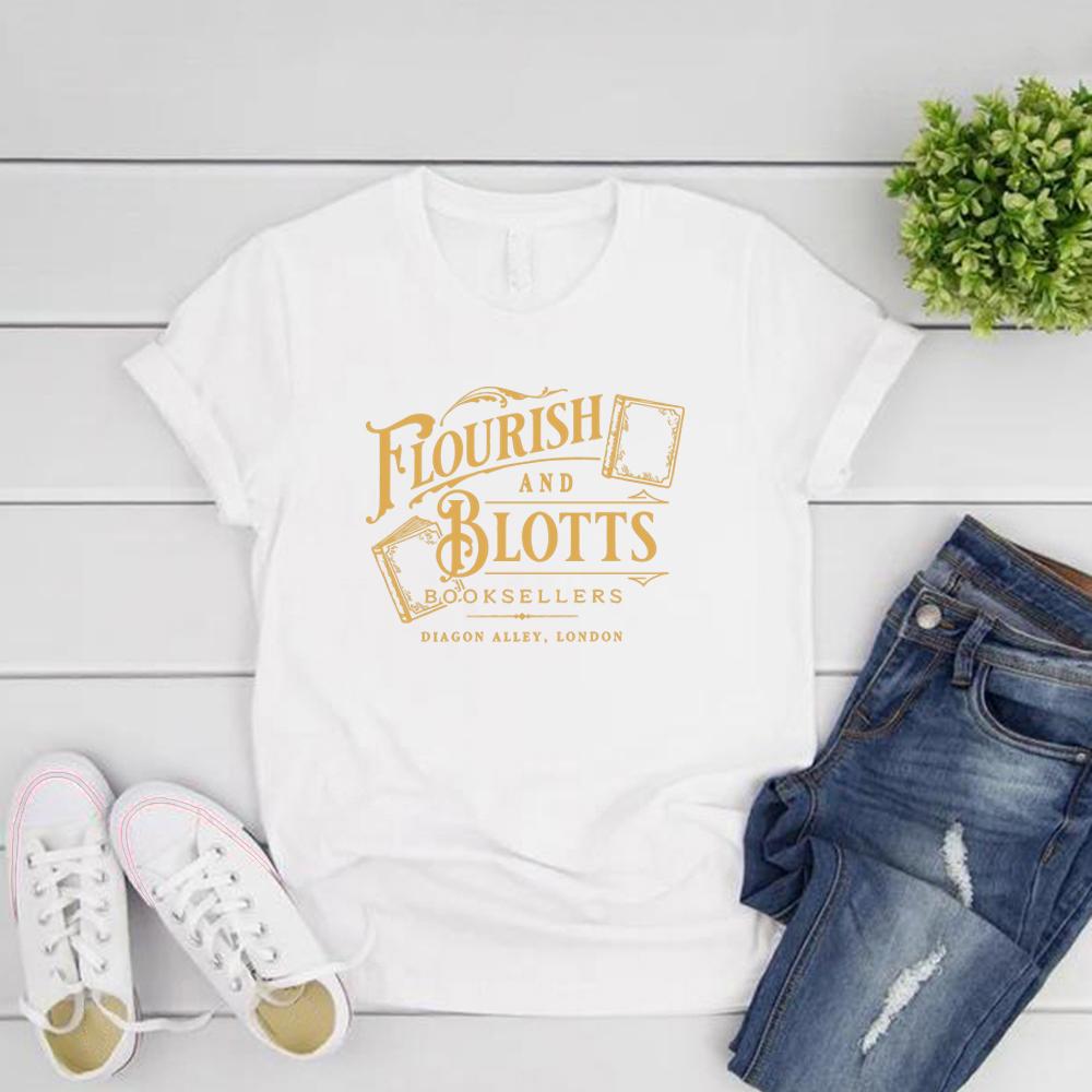 Flourish and Blotts T Shirt Wizard Book Magic Wizard Vintage Tee Bookish Gift HP Fan Tshirt Short Sleeve Graphic T Shirts Top