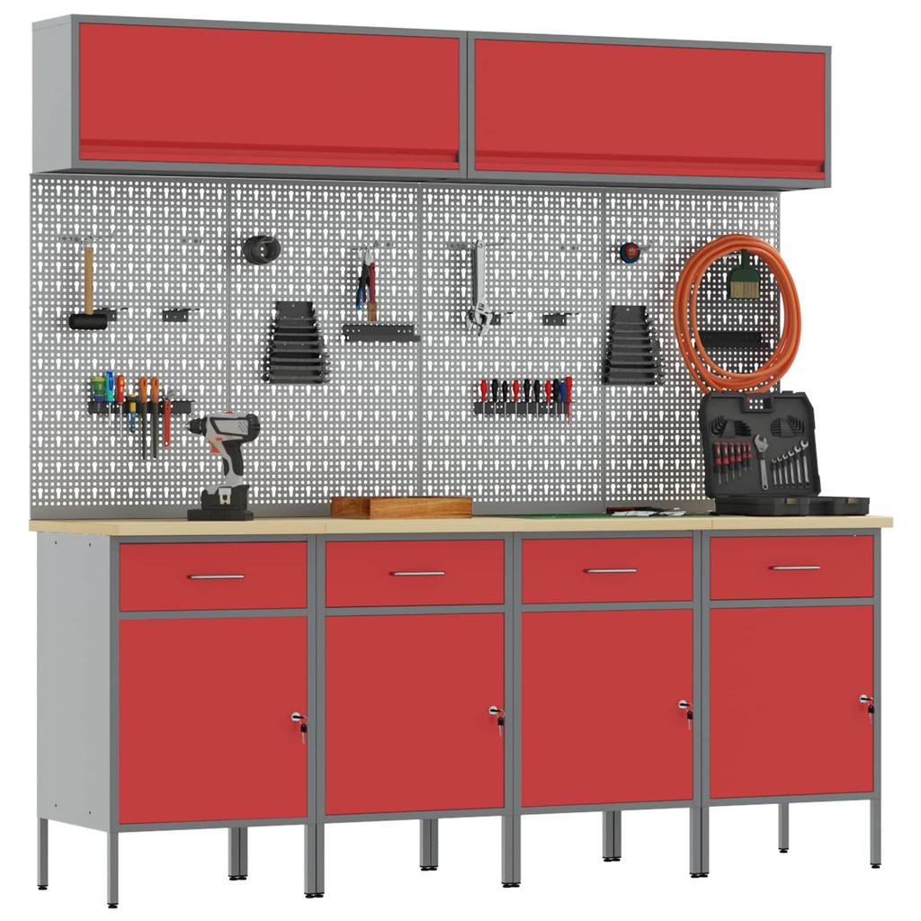 Workshop Cabinet Set with Drawers and Storage 10 pcs Red