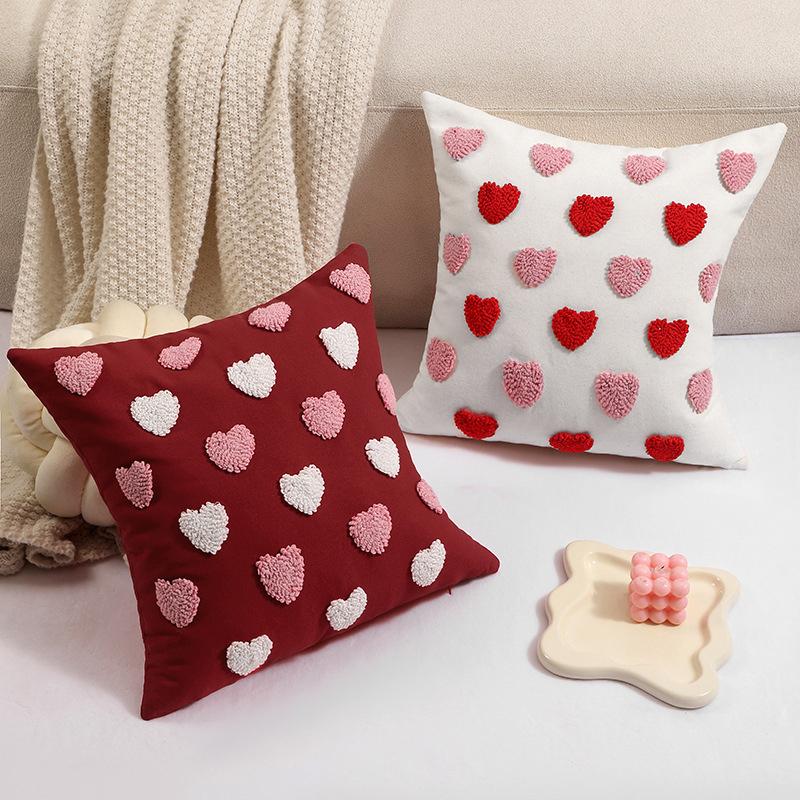 Love Pillow Cover Heart Shaped Pillow Cover Valentines Day Throw Pillow Covers Heart Love Couples Decorations Embroidery Pillowcases (No Lint))))
