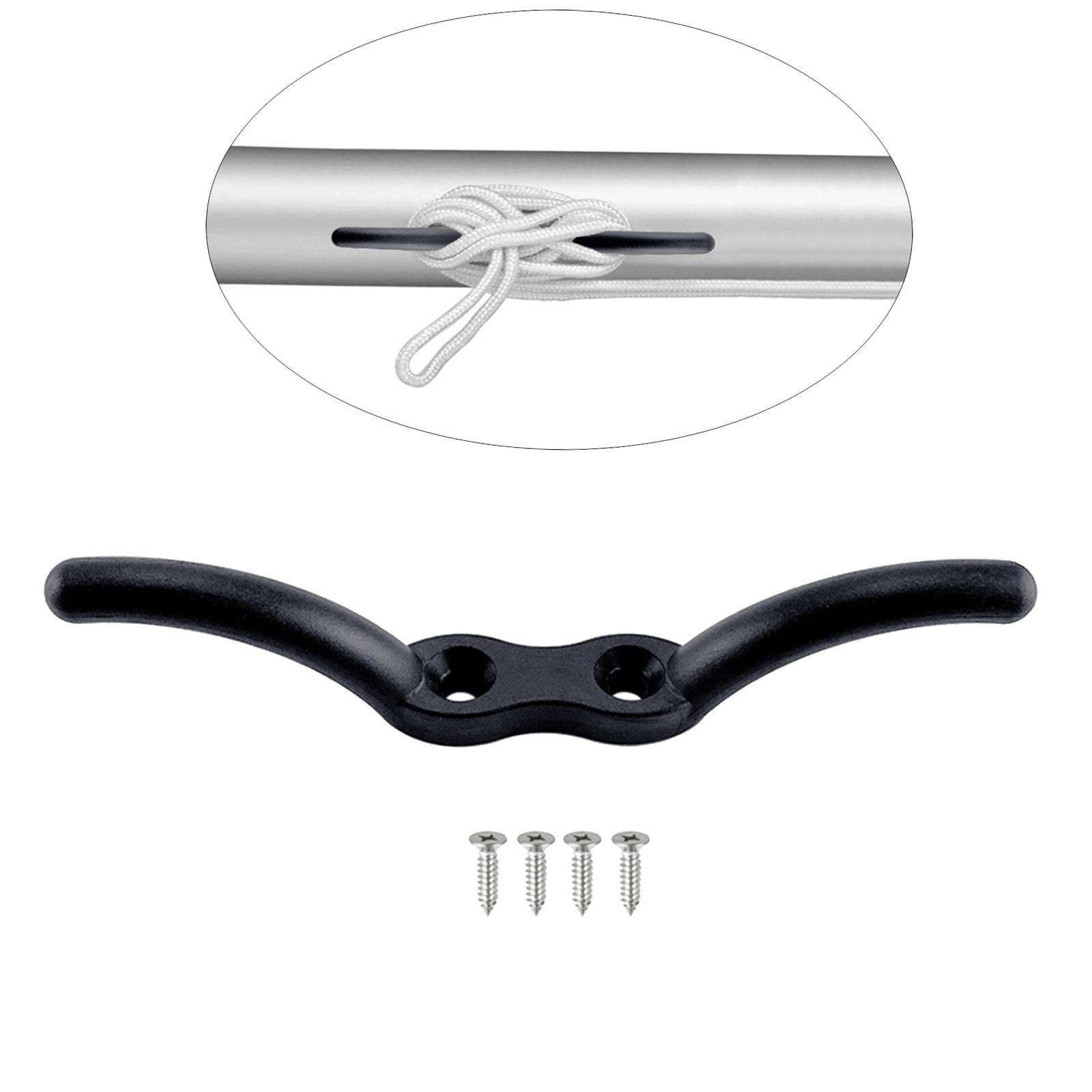 Marine Grade Nylon Black Flagpole Rope Cleat Mount Screw Boat Yacht DIY Hook Lanyard Bolt Bollard Ram s Horn Marine Hardware 152mm
