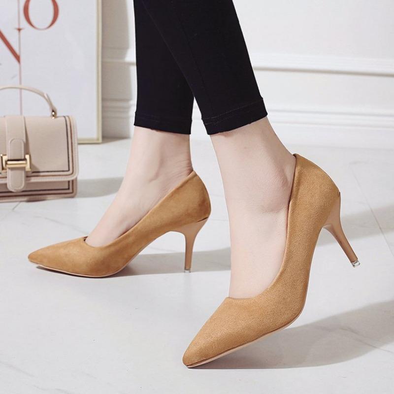 Туфли на высоком каблуке с острым носком и тонким каблуком. Универсальная замшевая — фото 5