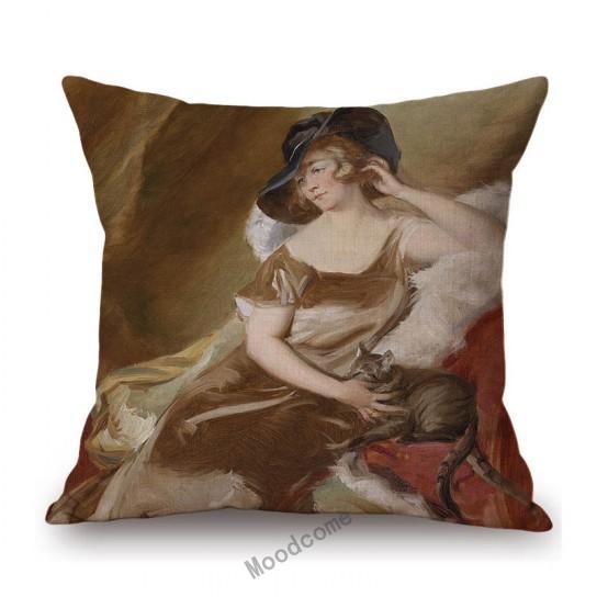 Royal Ancient European Elegant Madame Lady Princess Family Party Portrait Oil Painting Decorative Pillow Sofa Cushion Cover