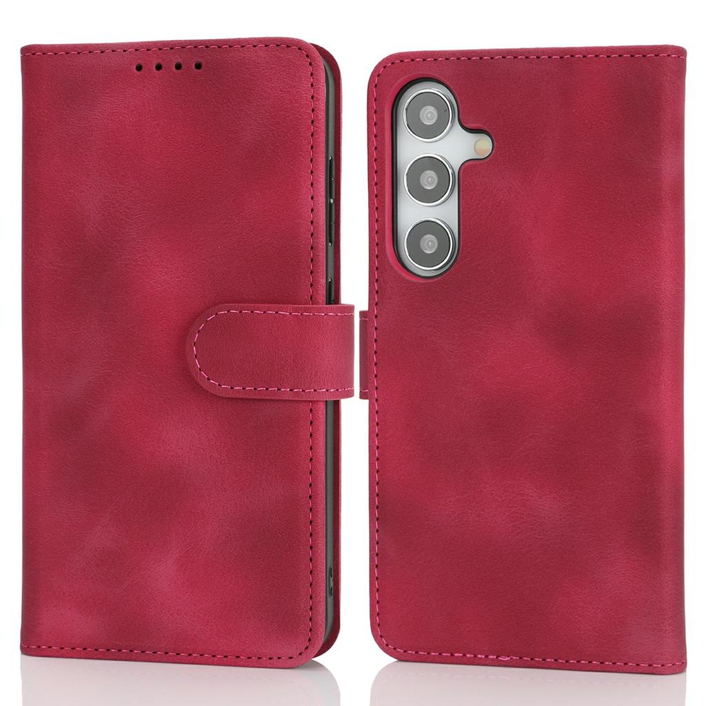 For Samsung Galaxy S25 Wallet Case Double Folded Edge Skin Touch PU Leather Flip Phone Cover