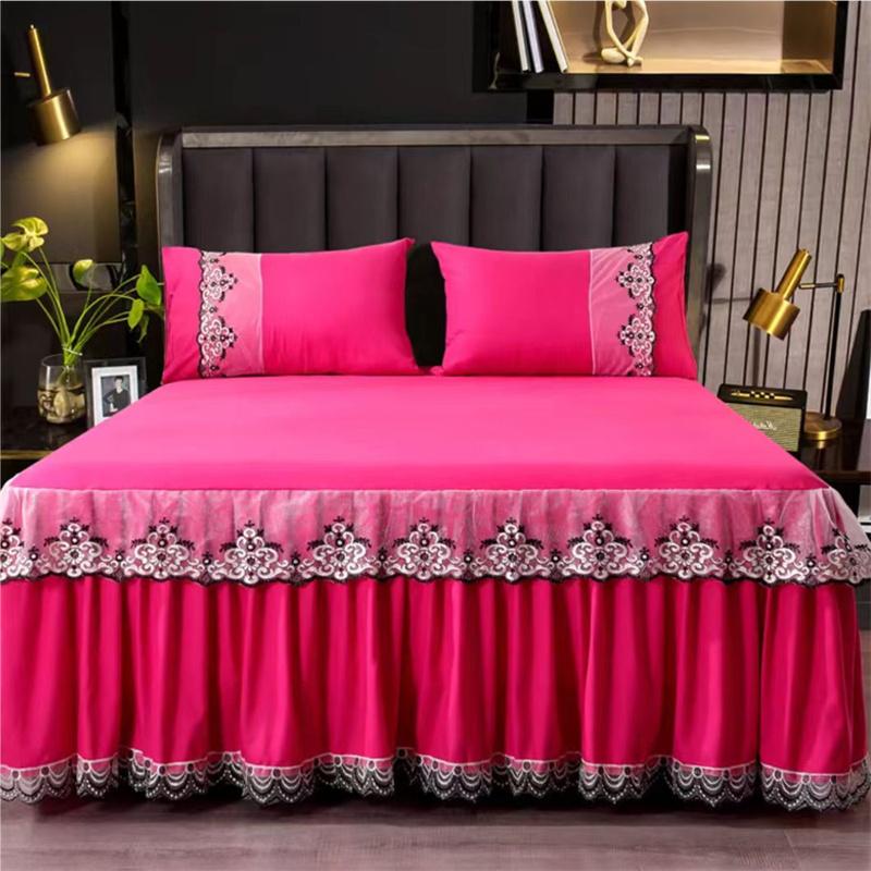 45cm Skirt Style Bedspread Ruffle Lace Exquisite Embroidery Bed Skirt Anti Slip Princess Bed Cover 1.5/1.8/2 M Bed Dust Cover
