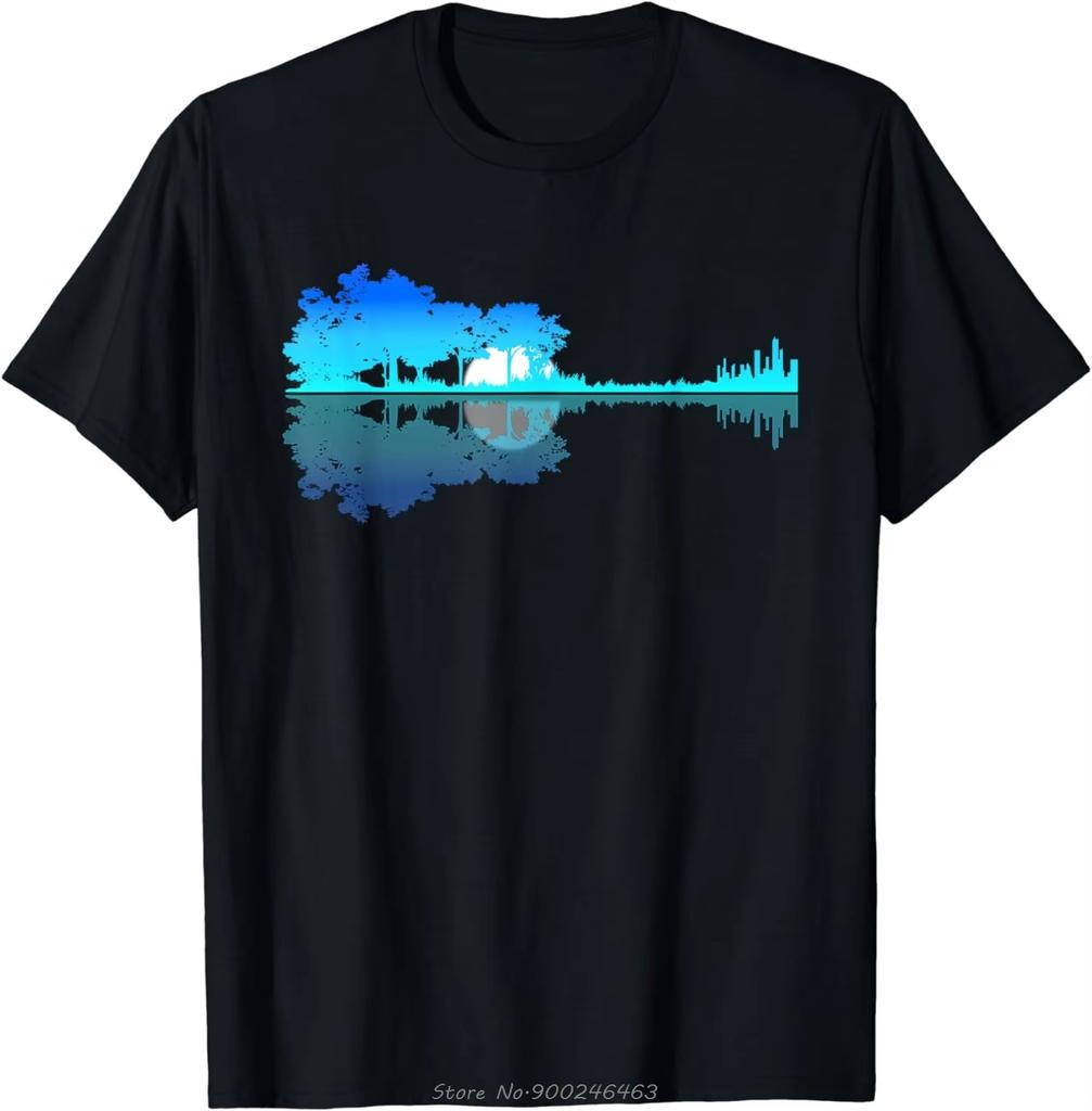 Gitarre See Schatten Liebe Gitarre Musiker T-Shirt Festival Mode Kurzarm Herren Baumwollkleidung T-Shirt Lässig Fitness T-Shirt