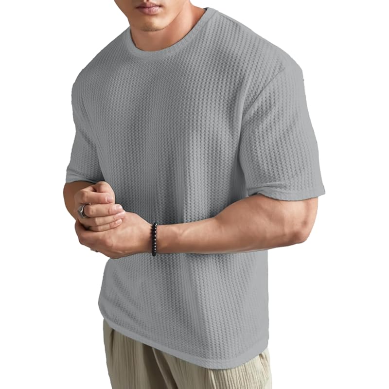 SHODOX Mens Solid Dotted Unique Design Oversized Tshirt for Men - Round Neck Loose Fit Drop Shoulder Mens T-Shirt Grey
