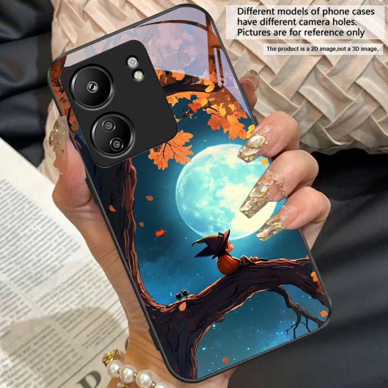 Witch Pumpkin Lantern For Redmi Note 7 8 9 8T 10 11 12 12S 13 14 Pro Plus 5G 13C 12 14C 5 3 4G Black Tempered Glass Phone Case