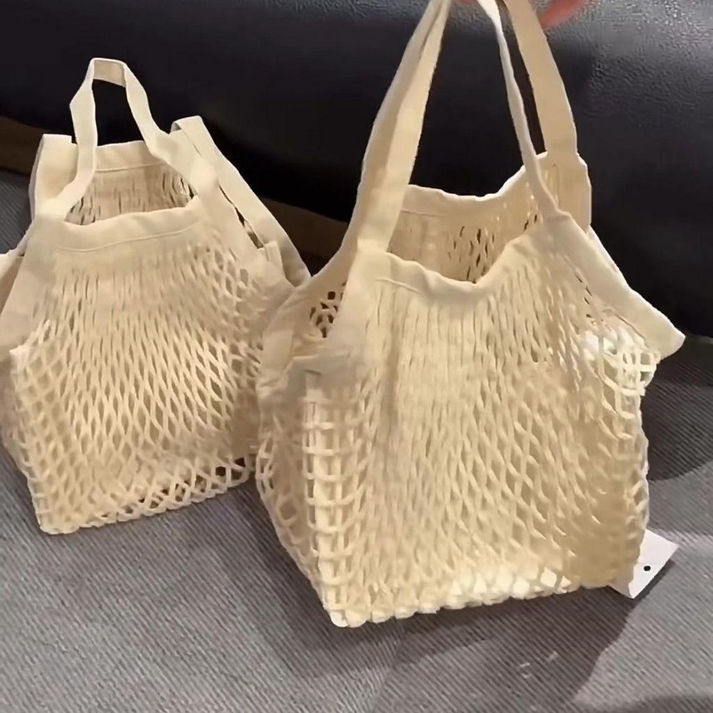 Xiaohongshu Trendy Cotton Knit Hollow-out Tote Bag for Women – Unique Design Net Handbag