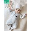 All-Cotton Baby Jumpsuit for Spring and Autumn, Cartoon Winter Romper with Diagonal Placket, Soft Fleece Long-Sleeve Base Layer