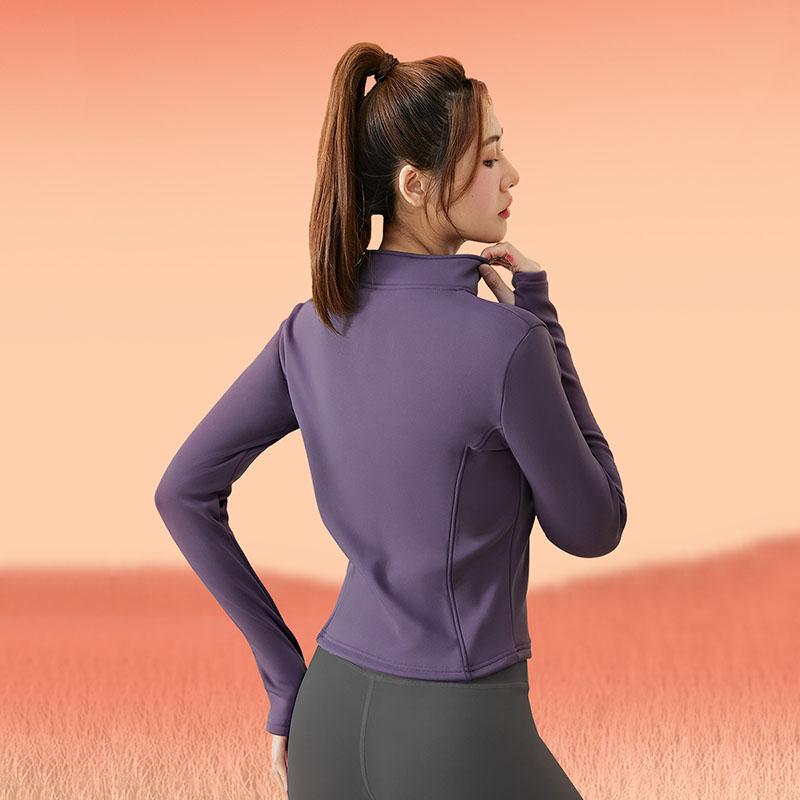 Winter High Elastic Peach Yoga Jackets Solid Clothes Long Sleeve Fleece Thick Yoga Jacket Women Zipper Fitness Yoga Coat