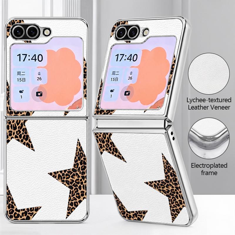 Colorful Stars Print Phone Case For Samsung Galaxy Z FlIP 7 FE 6 5 Z Flip7 Flip6 Flip5 Luxury Plating PC+PU Leather Hybrid Folding Phone Cover