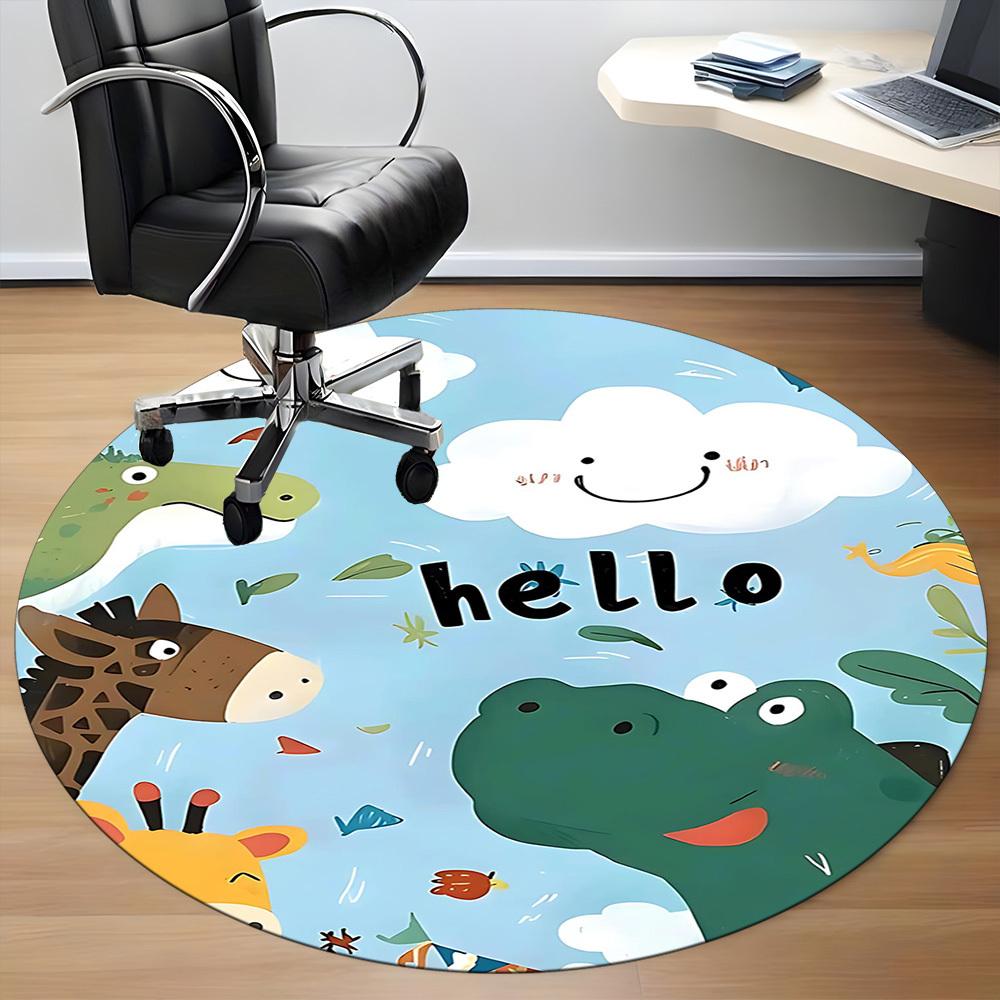 1PC Zoo Animals Pattern Office Round Area Rug, Mat Suitable For Office, Under Office Chairs Bedroom Living Room Home Decor, Room Deco