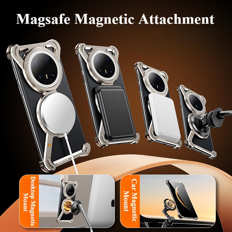 Oatsbasf Metal Frameless Phone Case for Huawei Mate 70/70 Pro/70 Pro+ Z Shape Protective Cover with 360° Rotatable Magnetic Ring