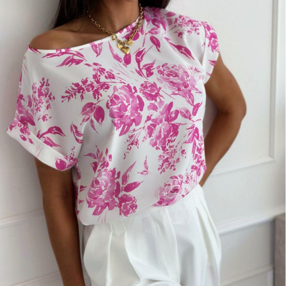 

Лето 2024, простая модная красочная футболка с круглым вырезом и принтом, свободная рубашка с короткими рукавами, женский крутой топ для отпуска, пляжного отдыха M розовый/белый