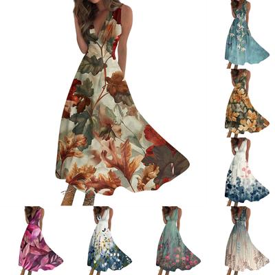 Women's Long Dress Maxi Dress Casual Dress Swing Dress A Line Dress  Fashion Streetwear Outdoor Date Print Sleeveless V Neck Dress